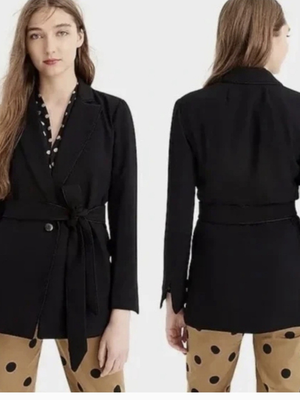J  Crew Black Tie-Waist Blazer Jacket - Women's Black Coat NEW!